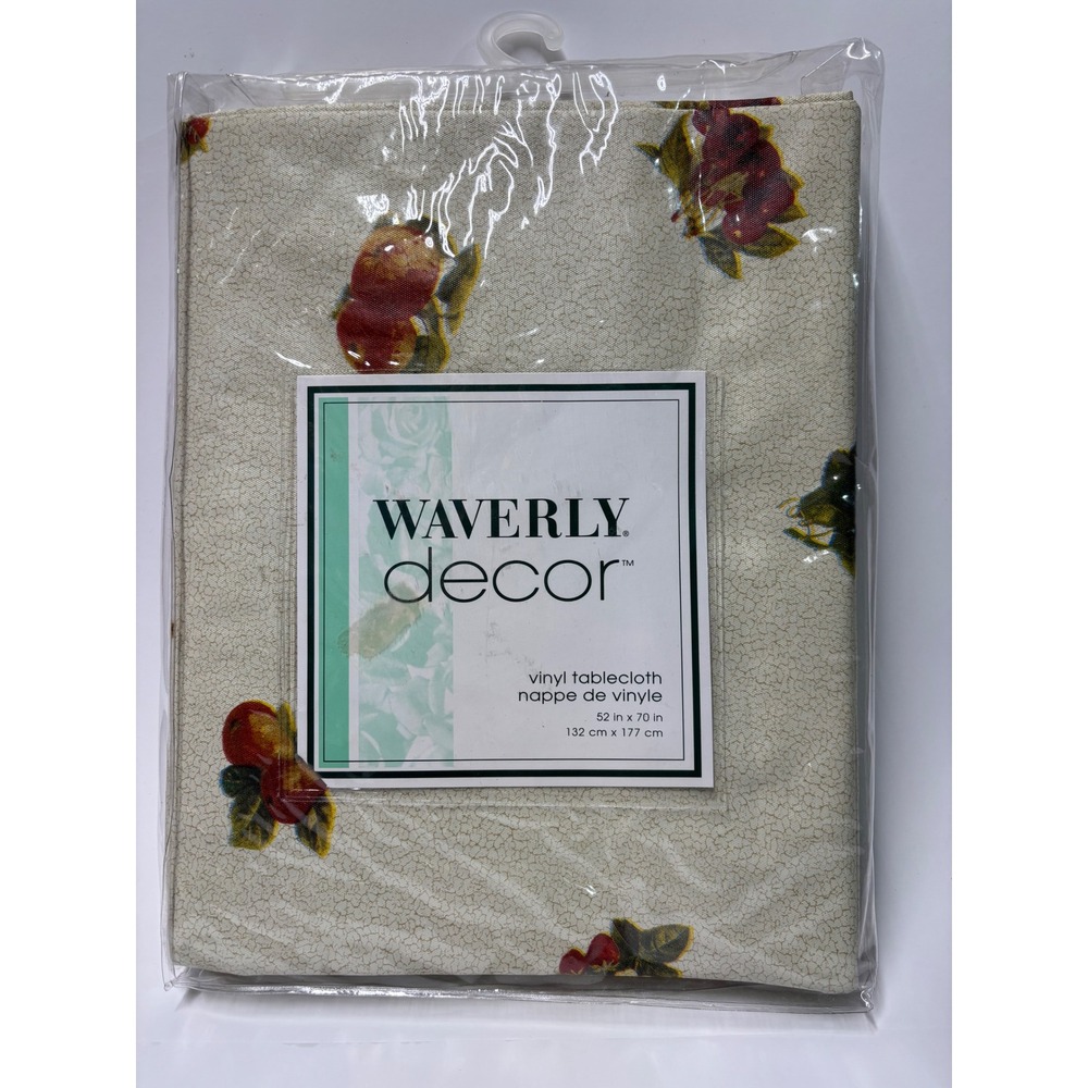 Waverly Decor Fresno Vinyl Tablecloth Fruit Apple Grape Oblong 52x70 Cream New